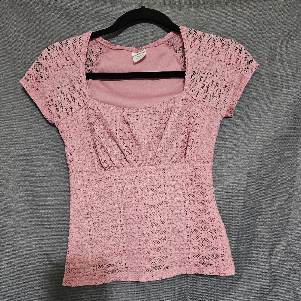 No Boundaries Y2K Pink Lace Square Neck Babydoll Top XXS